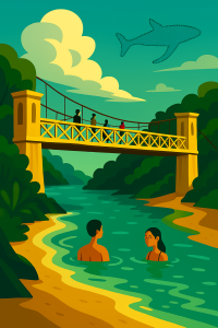 Parsley Bay bridge with happy bathers